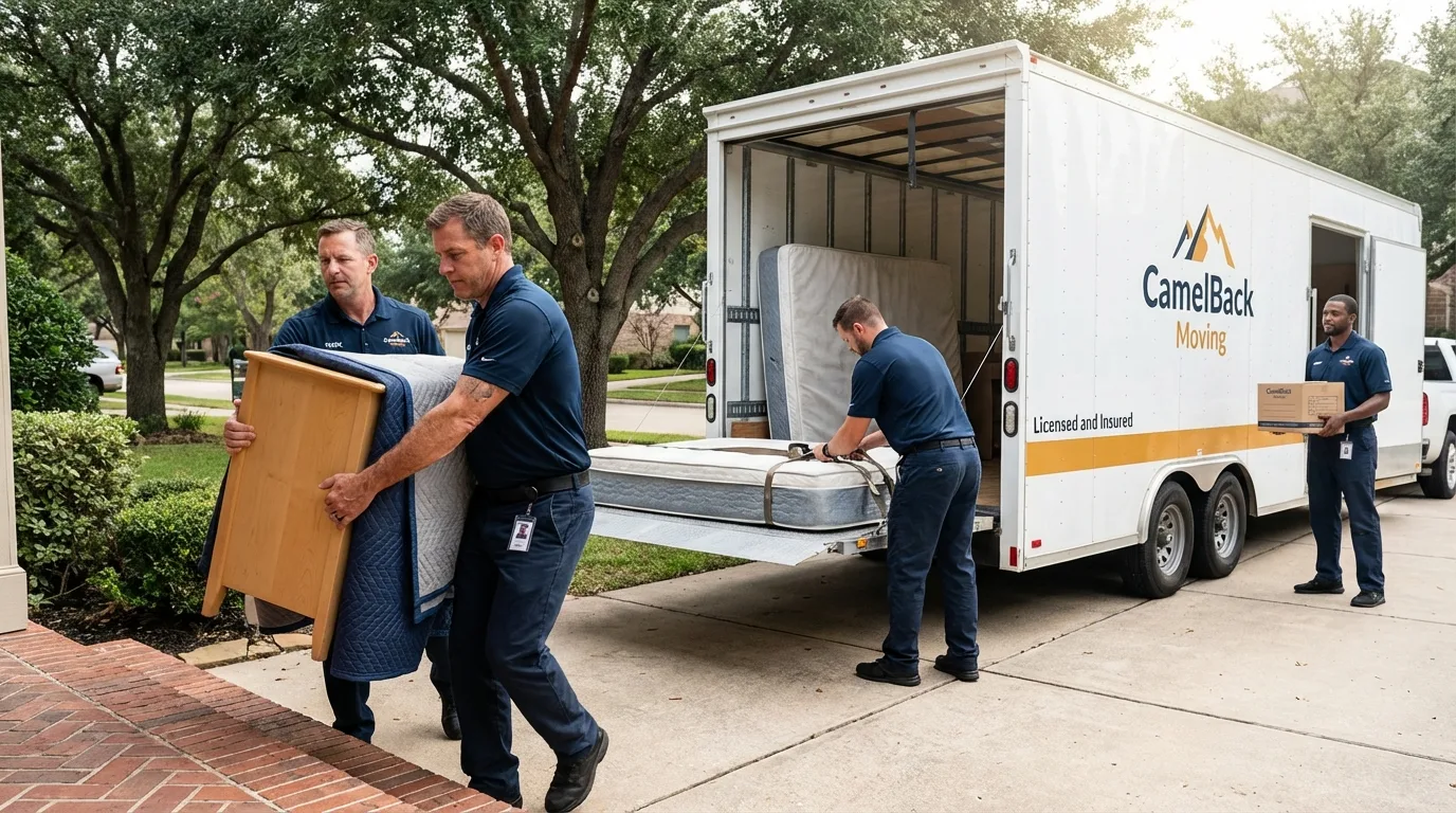 Crew loading residential truck for cross-state move from Bowie, MD